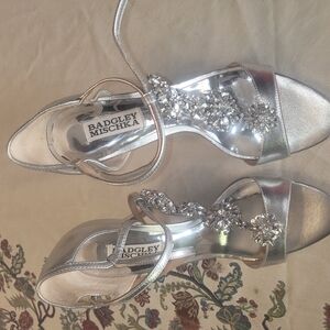 Badgley Mischka Silver Heels with Crystal Embellishments
